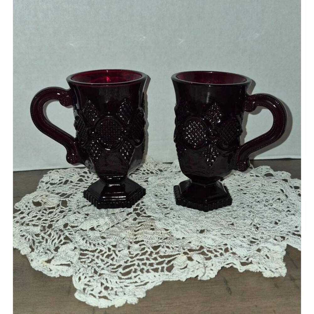 2 Avon Cape Cod Ruby Red Pedestal Mugs